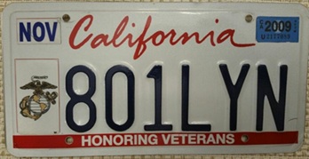 Veteran version 2 plate, Marine Corps, 801LYN