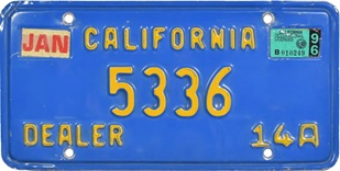 Blue Dealer plate, DEALER 5336 14A